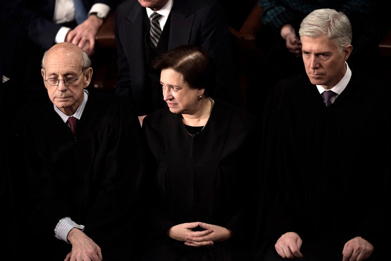 Supreme Court Justices Stephen G. Breyer, Elena Kagan, and Neil Gorsuch.
